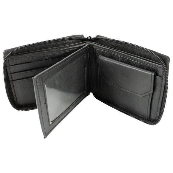 Men Wallet Leather ID Money Organizer Zipper Closure Black Bifold Wallet - Picture 6 of 14